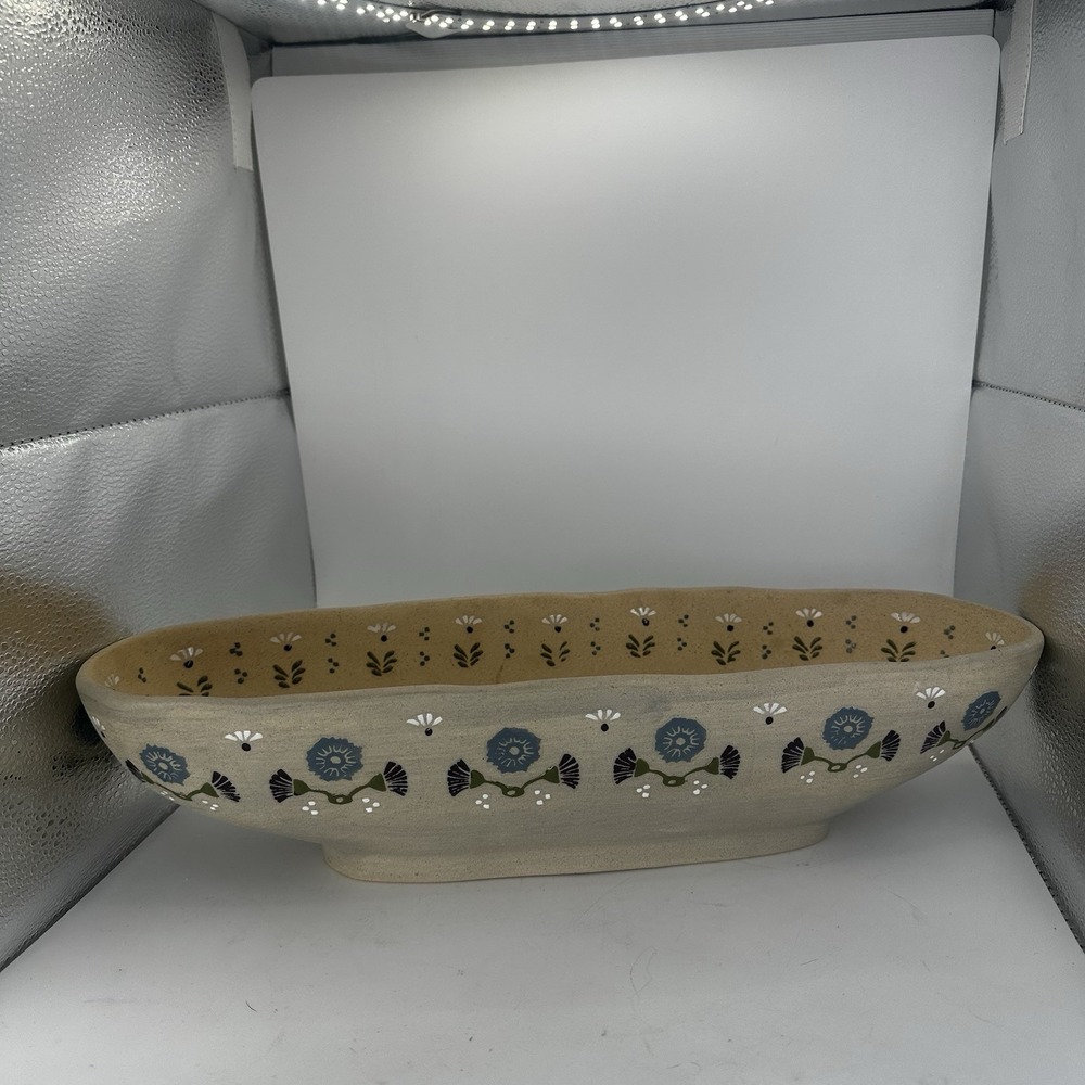 16" Stunning Textures Anthropologie Copia Vessel Bowl Blue Flowers